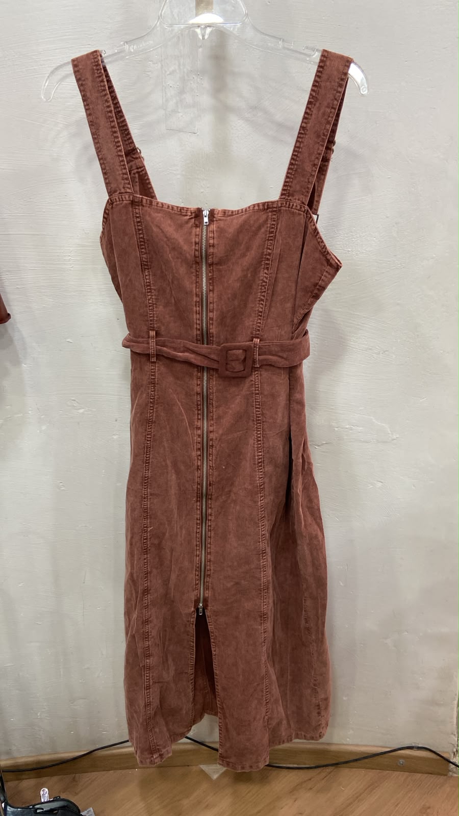 Rust Sleeveless Zip-Front Dress with Belted Waist