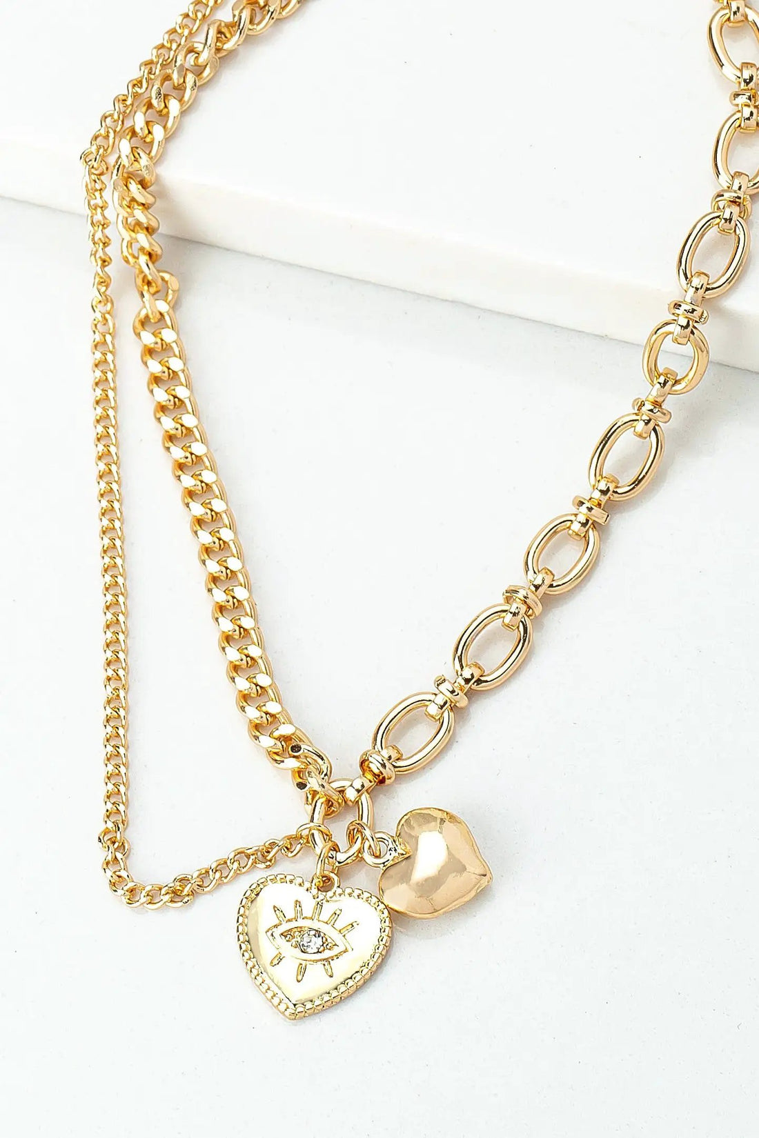 Collar mixto cadena asimŽtrica con colgante de corazon by Yanet Collection