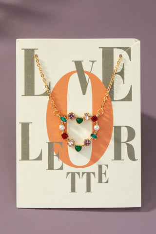 Collar de Colgante en Forma de Corazón con Rhinestones Multicolores