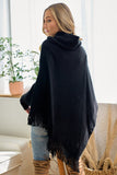 Poncho de Mujer con Cuello Mago y Flecos - Negro Elegante