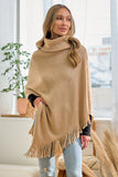Poncho de Mujer con Cuello Mago y Flecos - Negro Elegante