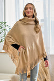 Poncho de Mujer con Cuello Mago y Flecos - Negro Elegante