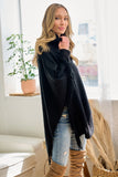 Poncho de Mujer con Cuello Mago y Flecos - Negro Elegante