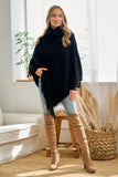 Poncho de Mujer con Cuello Mago y Flecos - Negro Elegante