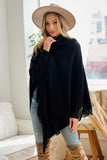 Poncho de Mujer con Cuello Mago y Flecos - Negro Elegante