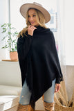 Poncho de Mujer con Cuello Mago y Flecos - Negro Elegante