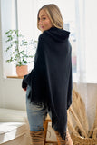 Poncho de Mujer con Cuello Mago y Flecos - Negro Elegante