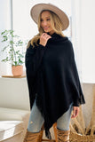Poncho de Mujer con Cuello Mago y Flecos - Negro Elegante