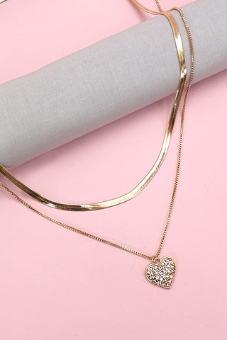 Collar de espiga con corazón de diamantes de imitación de doble capa