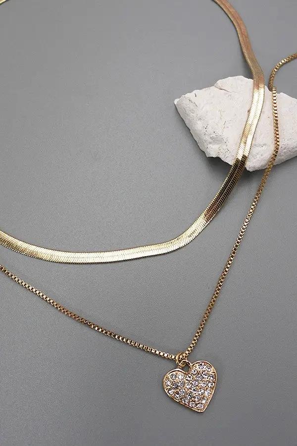 Collar de espiga con corazón de diamantes de imitación de doble capa by Yanet Collective