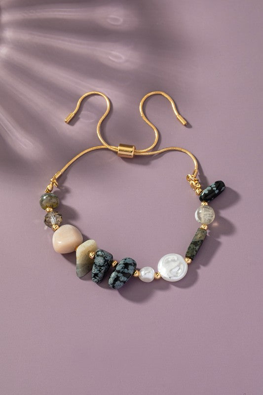Pulsera Boho de Ágata y Perlas Naturales con Cadena Ajustable