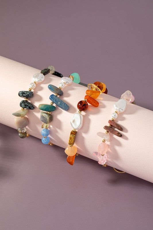 Pulsera Boho de Ágata y Perlas Naturales con Cadena Ajustable
