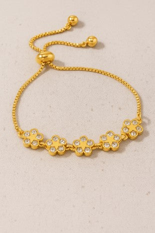 Pulsera de acero inoxidable con cadena de caja y dije de flor