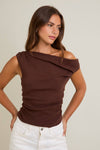 Blusa Mujer Escote Asimétrico Elegante - Manga Corta Ajustada Casual