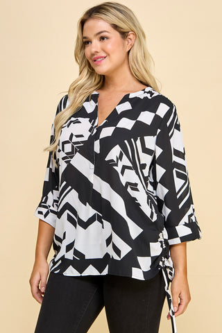 Camisas de Talla Grande con Estampado Monocromático y Cuello en V