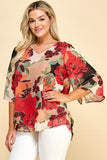 Top de Talla Grande con Doble Capa y Manga Tres Cuartos