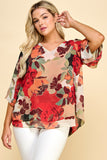 Top de Talla Grande con Doble Capa y Manga Tres Cuartos