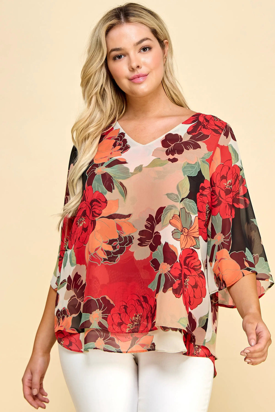 Top de Talla Grande con Doble Capa y Manga Tres Cuartos by Yanet Collective