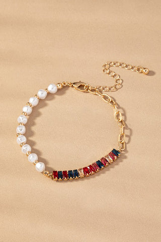 Pulsera Elegante con Perlas y Cristales: Baño de Oro