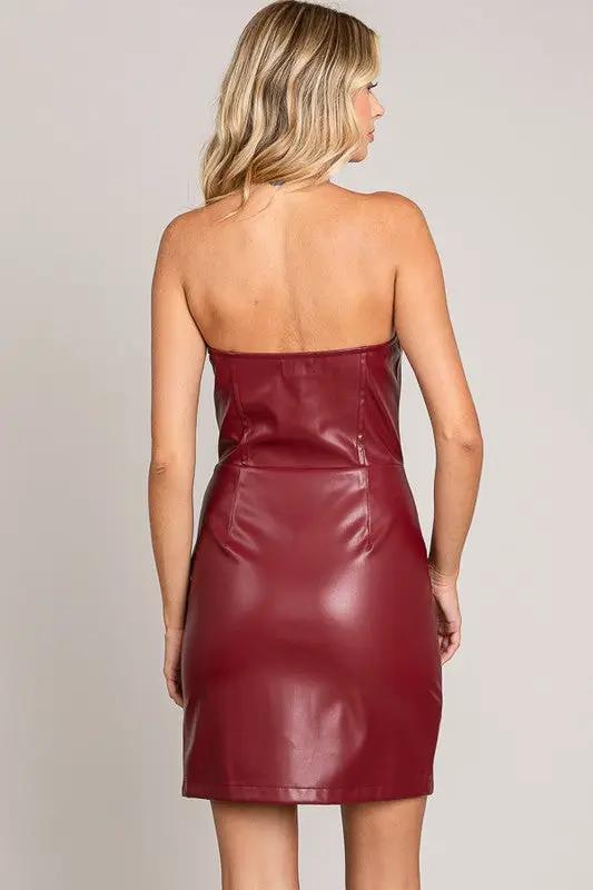 Vestido Corto Strapless Corset con Varillas de Soporte en Tela Vinipiel by Yanet Collection
