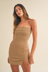 VESTIDO MINI BODYCON CON DETALLE PLEGABLE CORTO.