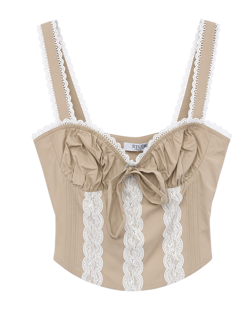 Corset Top Strapless Beige con Encaje - Estilo Boutique