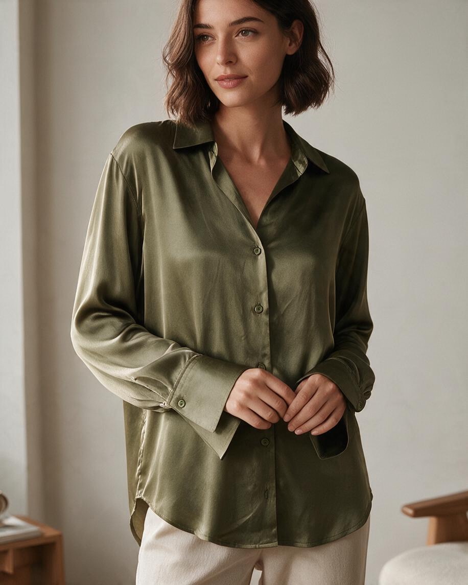Camisa de Botones Olive con Puños Doblados - Estilo Boutique