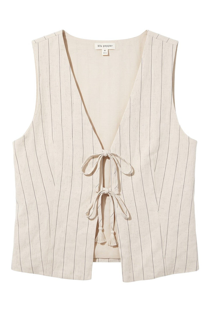 Chaleco Beige de Rayas con Botones - Estilo Boutique