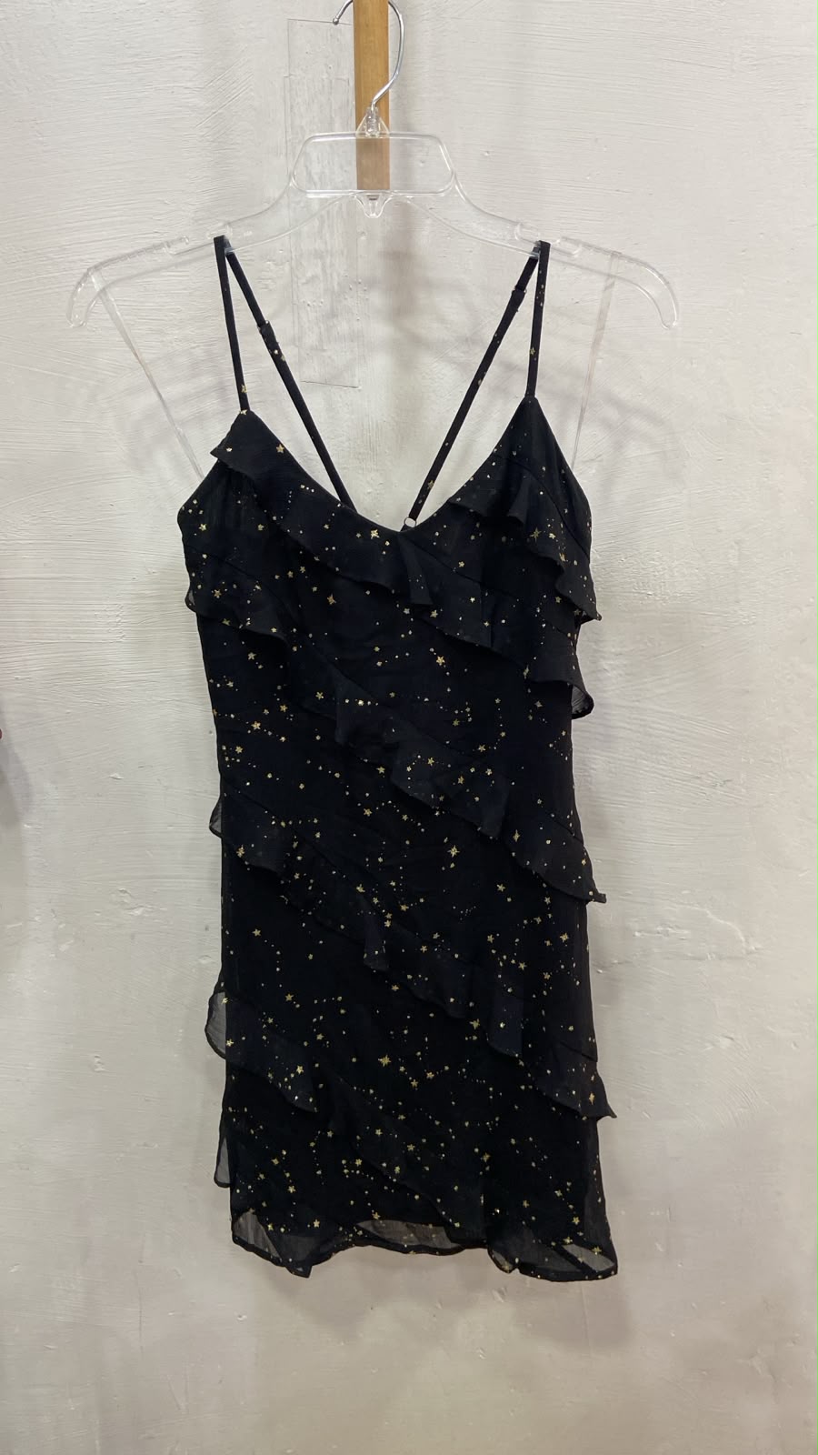 Black Spaghetti Strap Ruffled Mini Dress