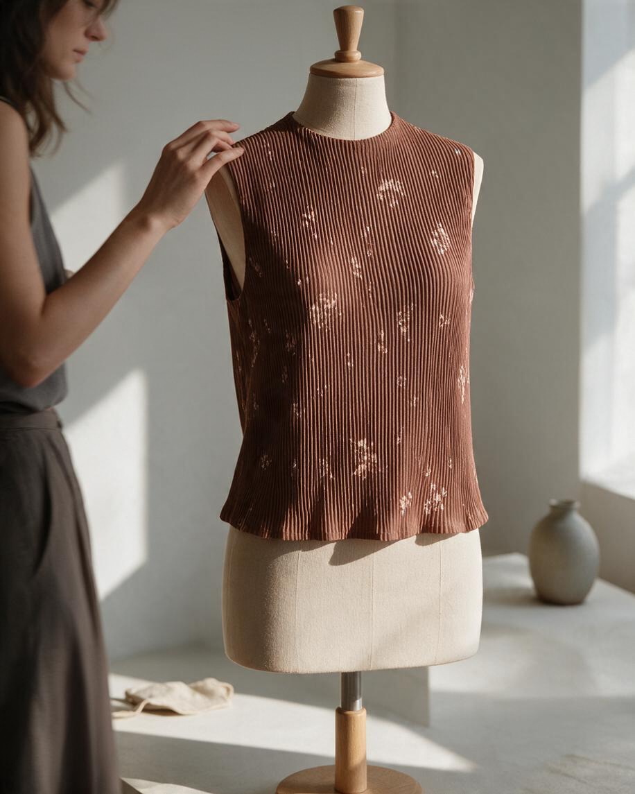 Top Rust Floral sin Mangas con Textura Rib