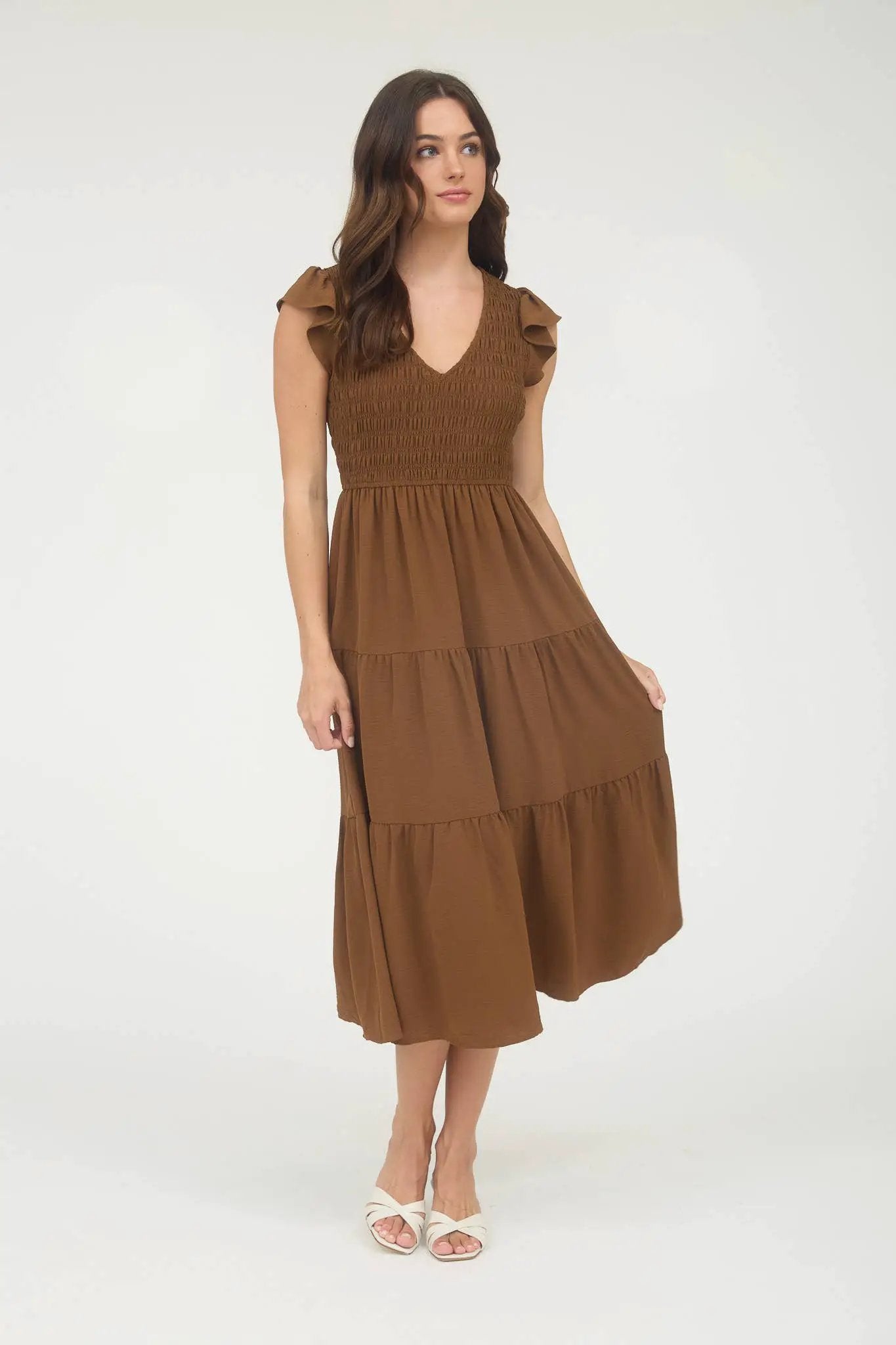 shopblupepper Boho Flutter Sleeve Maxi Dress - Flowy V-Neck Summer Beach Wedding Guest Dress Casual - Dress