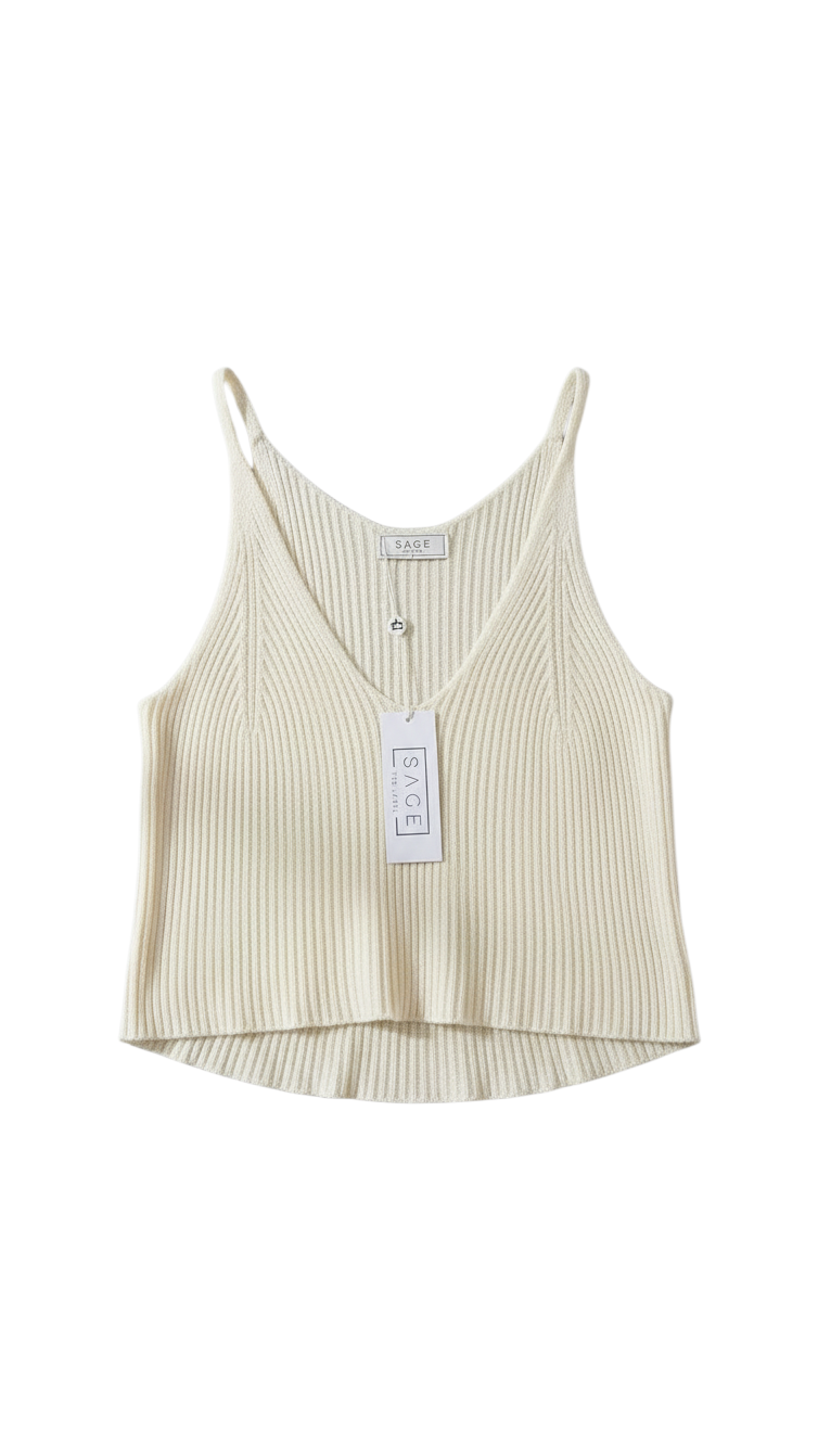 Top de Punto sin Mangas con Escote en V y Bajo Fluido - Estilo Boutique
