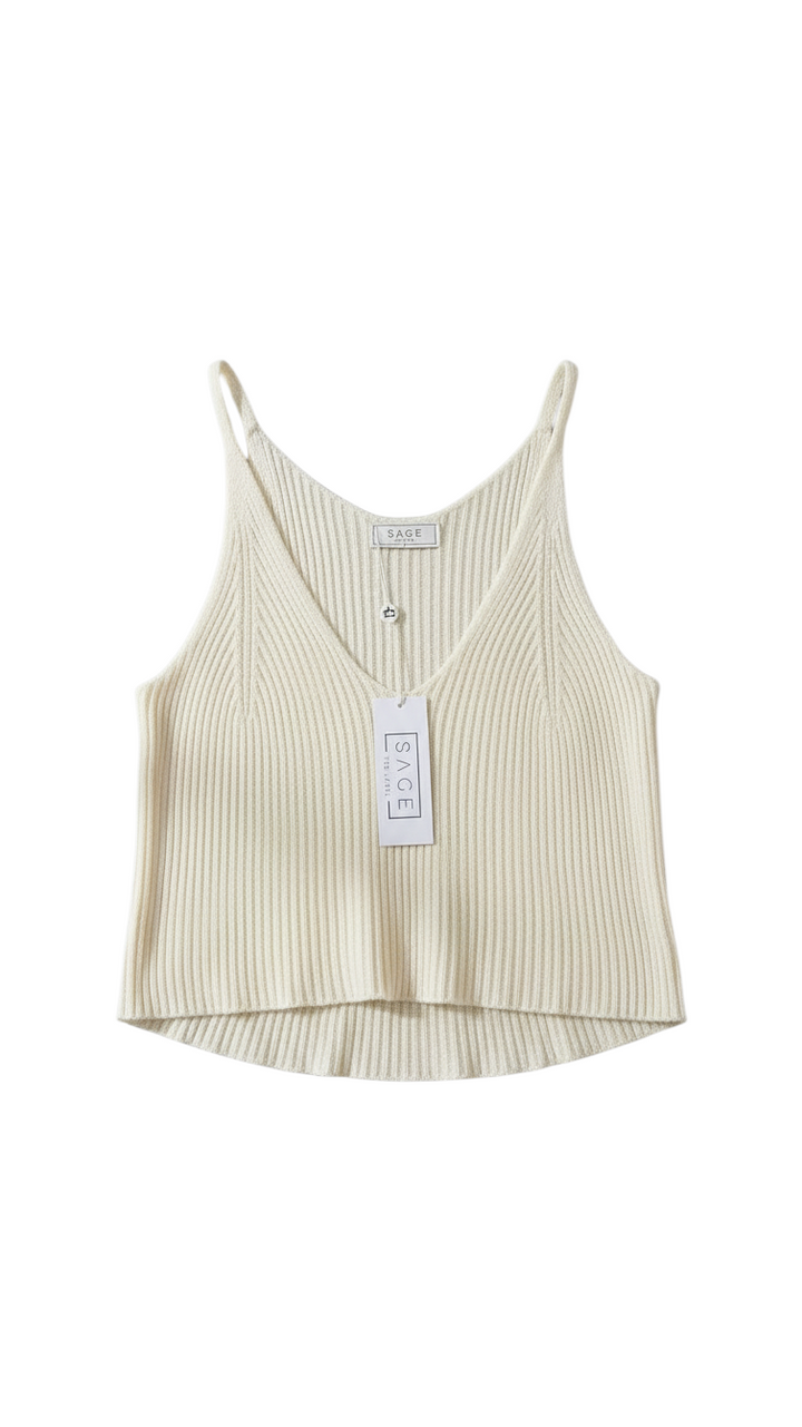 Top de Punto sin Mangas con Escote en V y Bajo Fluido - Estilo Boutique