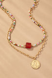 Collar de Dos Capas con Cuentas Multicolor y Cadena Elegante