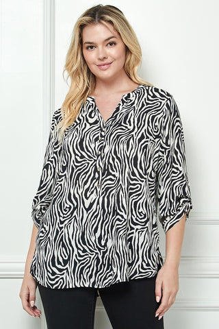 Blusa de Tallas Grandes con Estampado Abstracto de Cebra