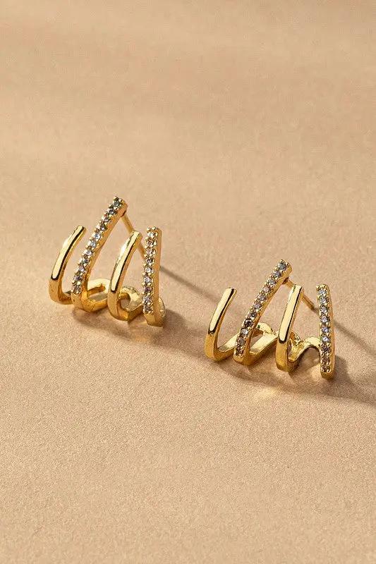Aretes Aro de Latón con Circonitas Pavé - Diseño de 4 Capas by Yanet Collection