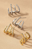 Elegantes Aretes de Aro de Latón con 4 Capas y Pavé de Diamantes de Imitación