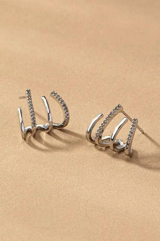 Aretes Aro de Latón con Circonitas Pavé - Diseño de 4 Capas by Yanet Collection