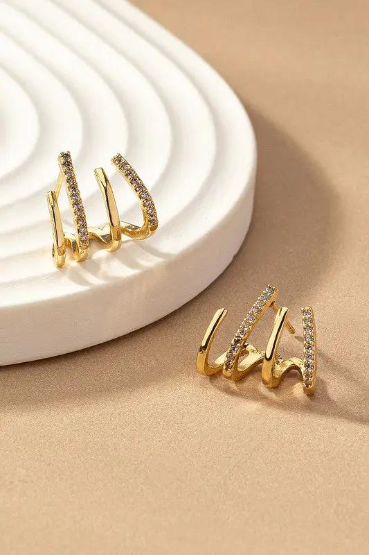 Aretes Aro de Latón con Circonitas Pavé - Diseño de 4 Capas by Yanet Collection