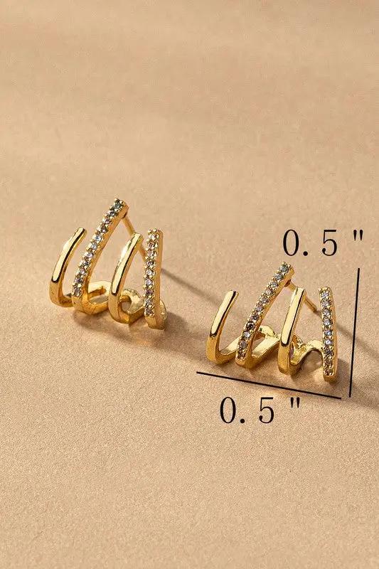 Aretes Aro de Latón con Circonitas Pavé - Diseño de 4 Capas by Yanet Collection