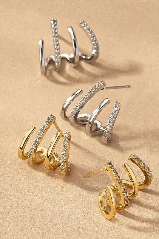 Aretes Aro de Latón con Circonitas Pavé - Diseño de 4 Capas by Yanet Collection
