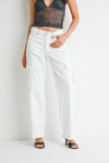 Jeans Cargo Mujer Blanco Pierna Ancha Blanco | Tiro Alto 100% Algodón