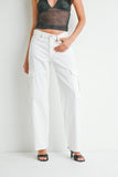 Jeans Cargo Mujer Blanco Pierna Ancha Blanco | Tiro Alto 100% Algodón