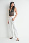 Jeans Cargo Mujer Blanco Pierna Ancha Blanco | Tiro Alto 100% Algodón