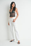 Jeans Cargo Mujer Blanco Pierna Ancha Blanco | Tiro Alto 100% Algodón