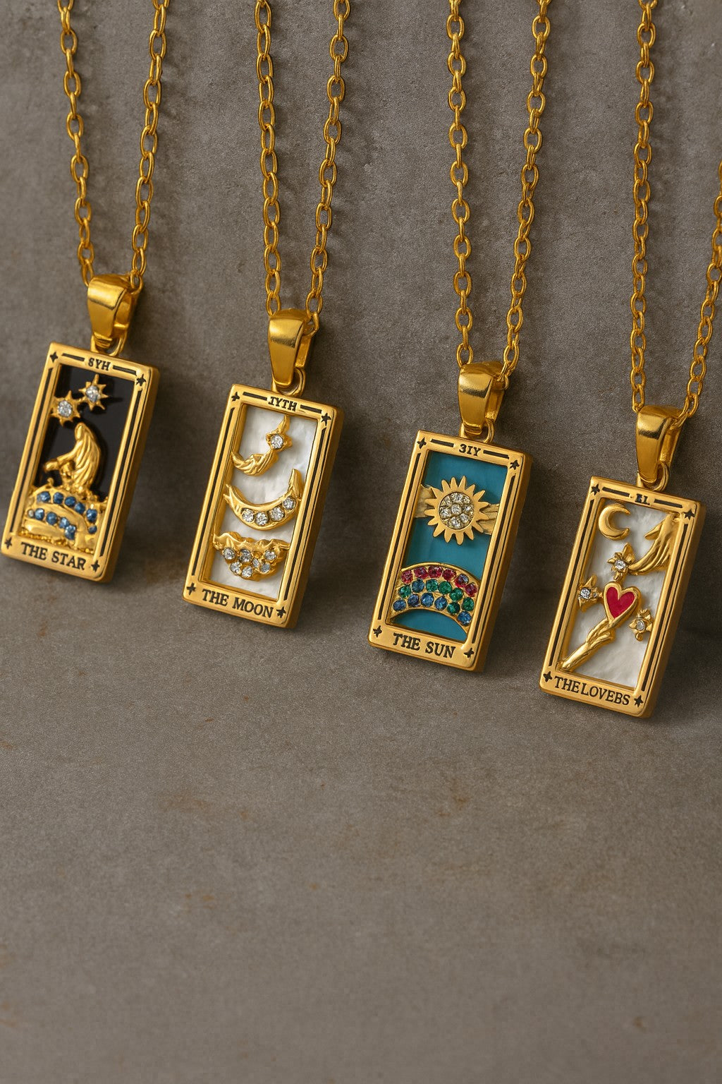 Collar Carta de Tarot con Piedra Natural y Rhinestones | Acero Inoxidable | Chapado PVD Resistente al Agua by LA3accessories