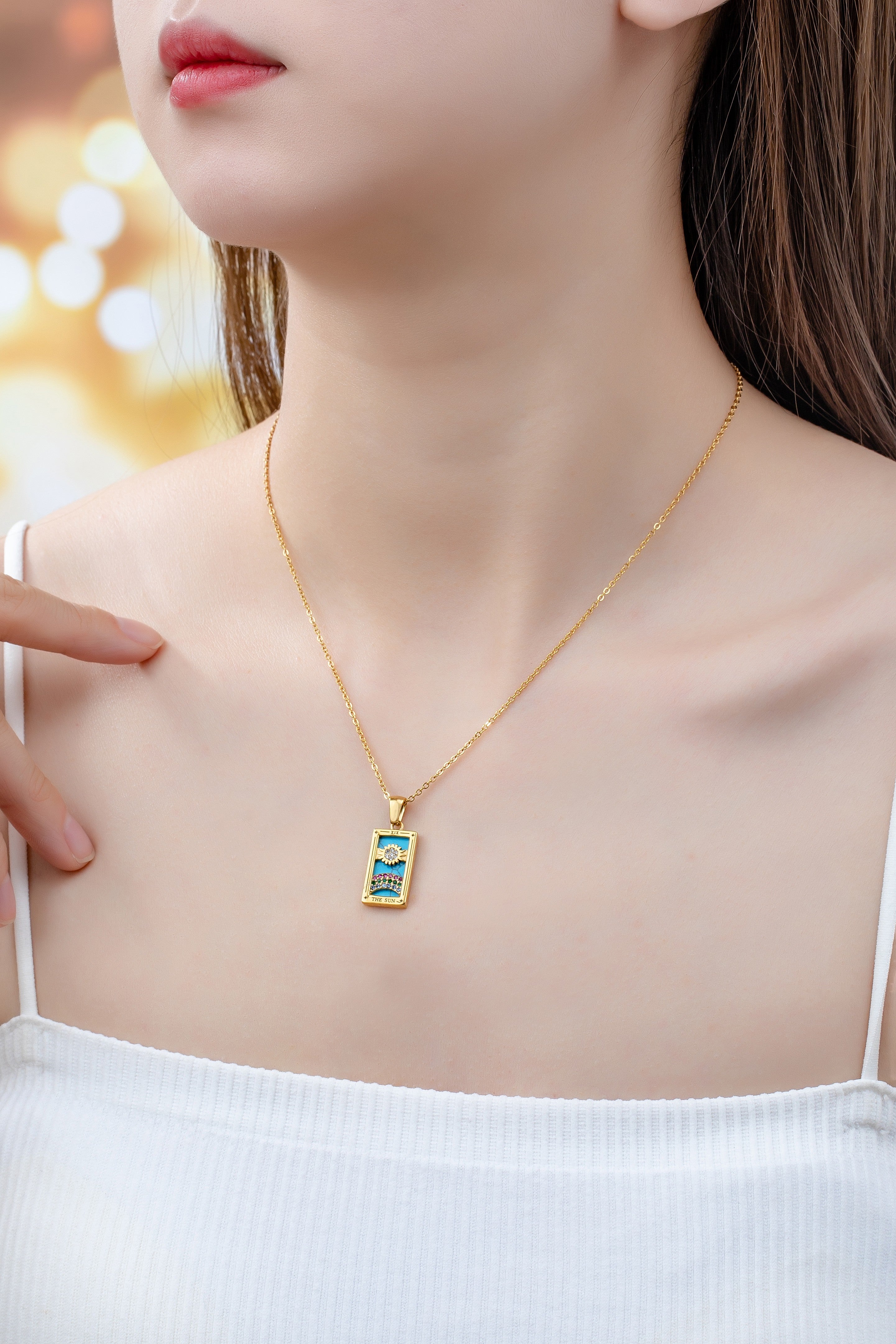 Collar Carta de Tarot con Piedra Natural y Rhinestones | Acero Inoxidable | Chapado PVD Resistente al Agua by LA3accessories