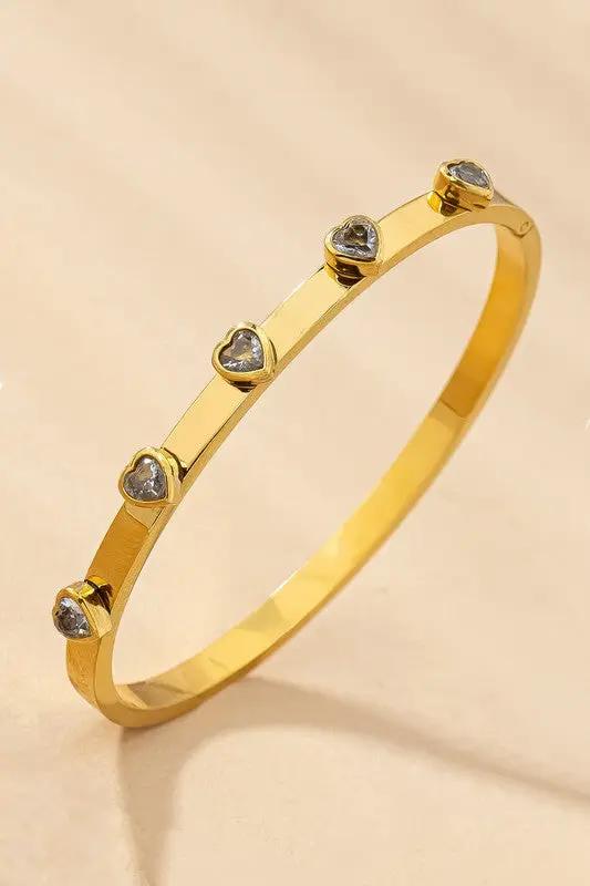 Heart Hinged Bangle with Black Diamond Accents by Yanet Collection