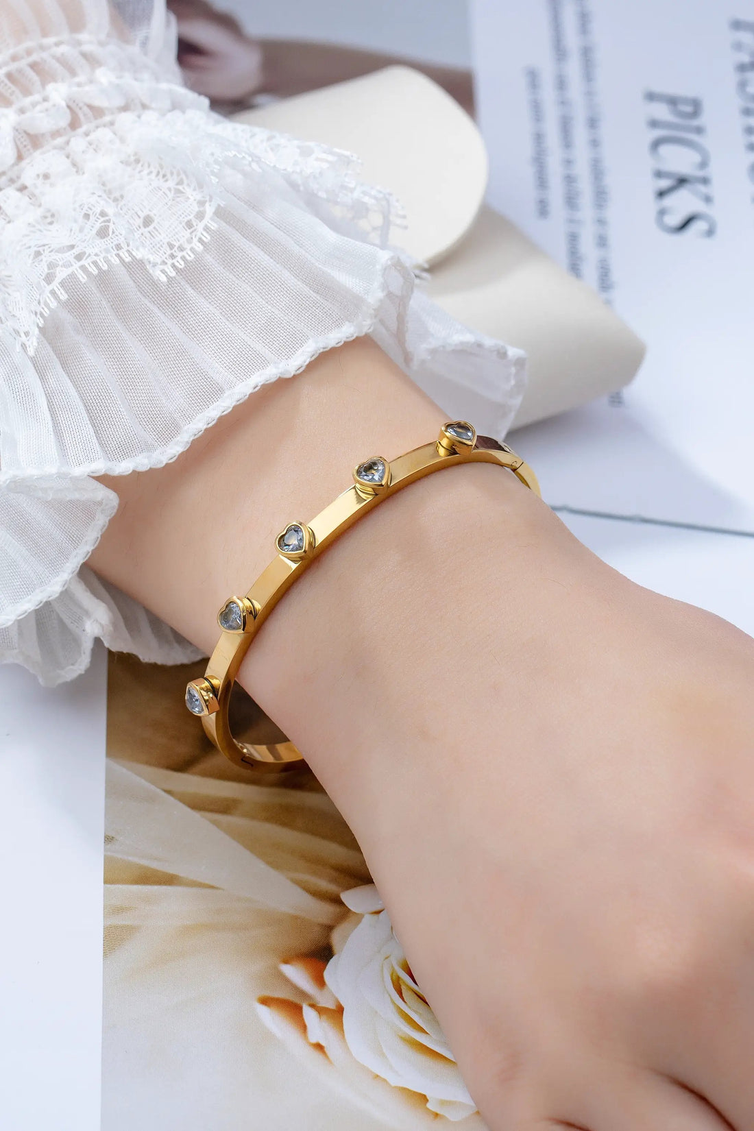 Heart Hinged Bangle with Black Diamond Accents by Yanet Collection