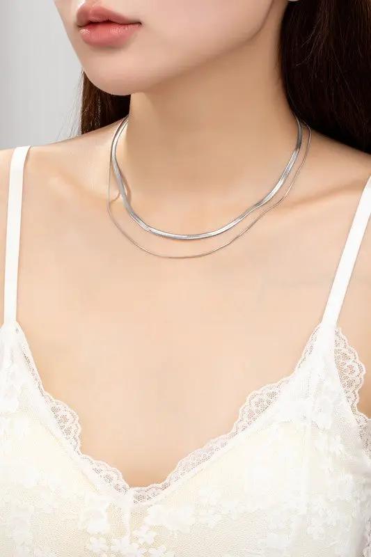 Water Proof Two Layer Herringbone Chain Necklace by LA3accessories